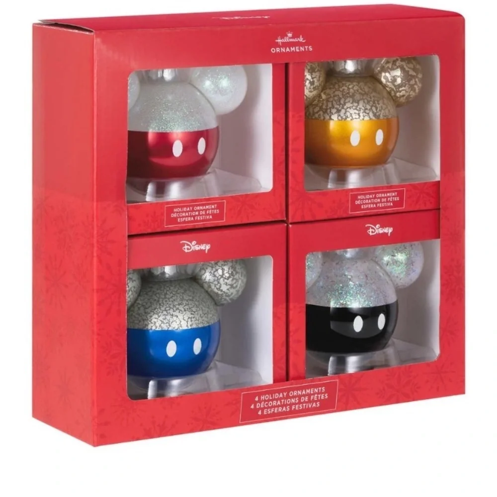 Hallmark Disney Mickey Mouse Icon Glass Ornaments Set of 4